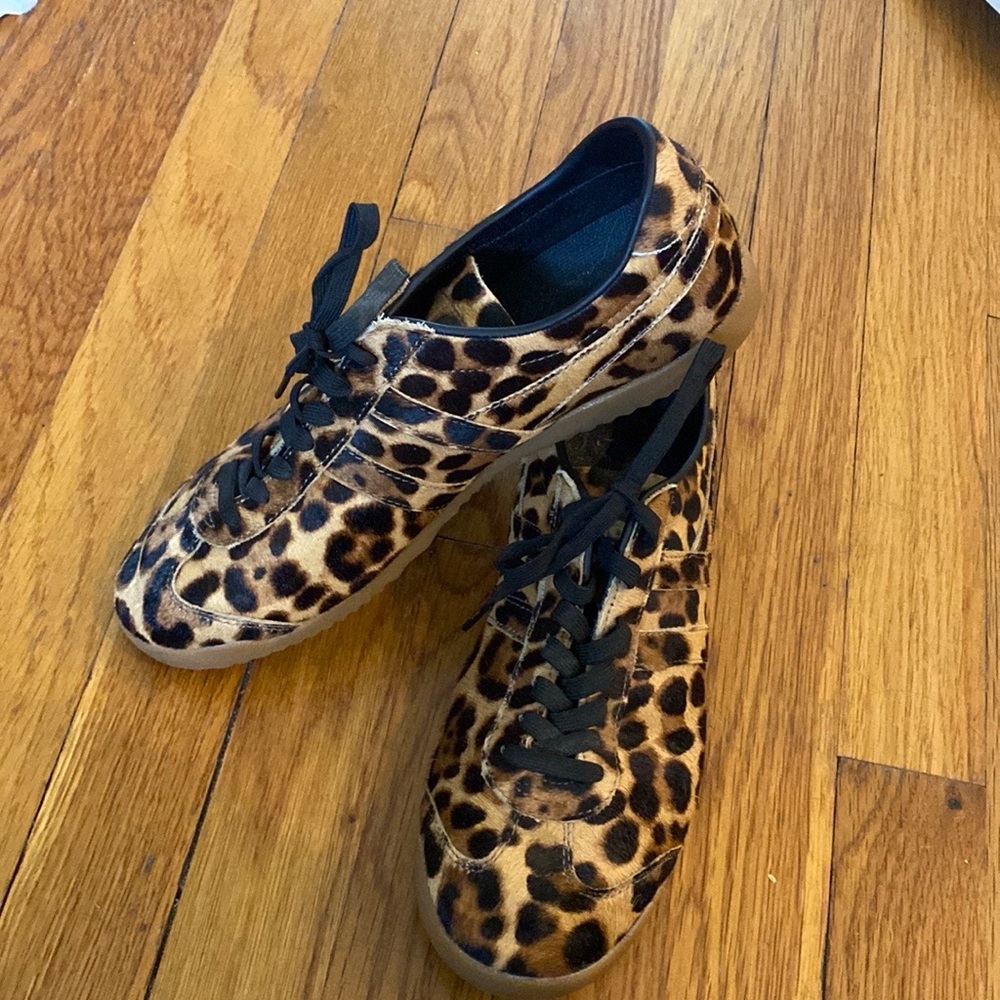 Leopard fur sneakers, size 10
